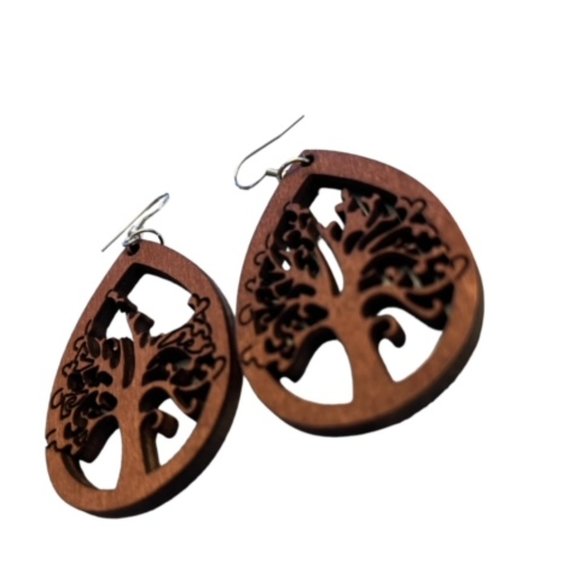 Wood Tree of life earring - Picture 2 of 2